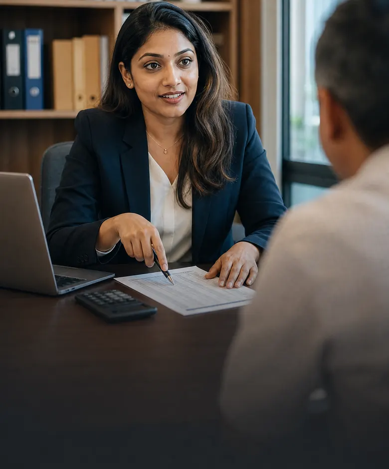 Accountant walking a small-business client through their books