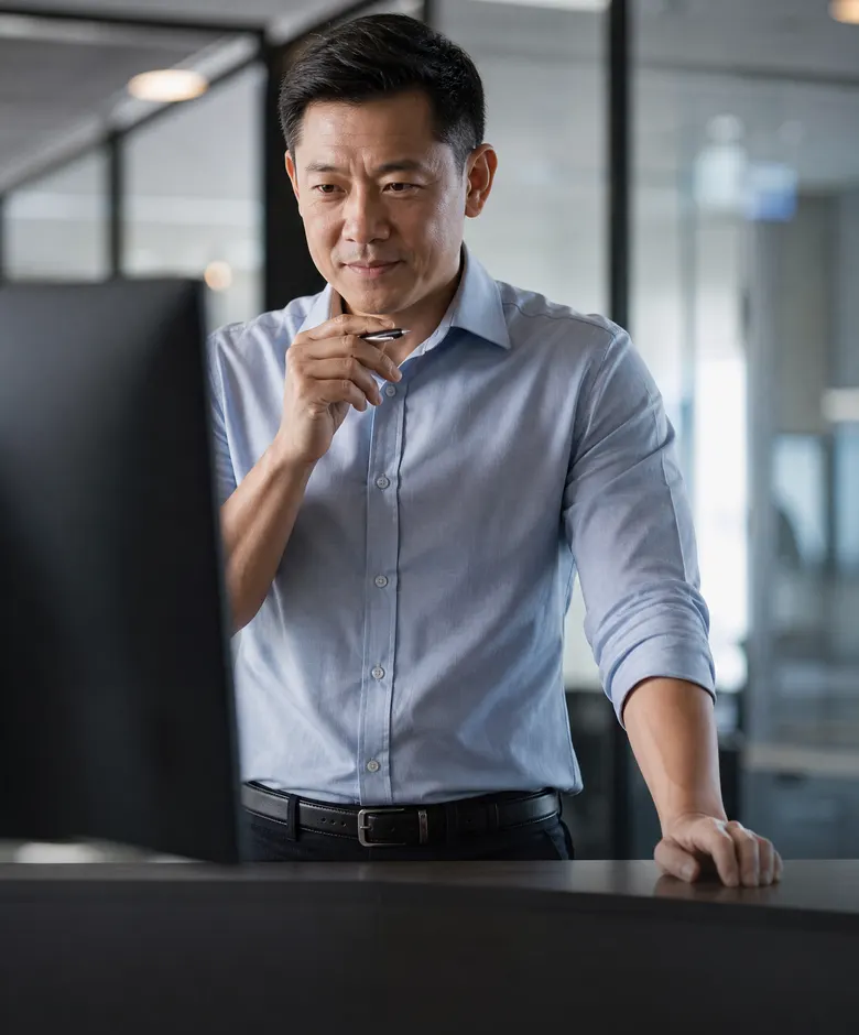 Finance manager reviewing financial charts at his desk