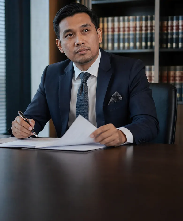 Lawyer reviewing a contract in a law office